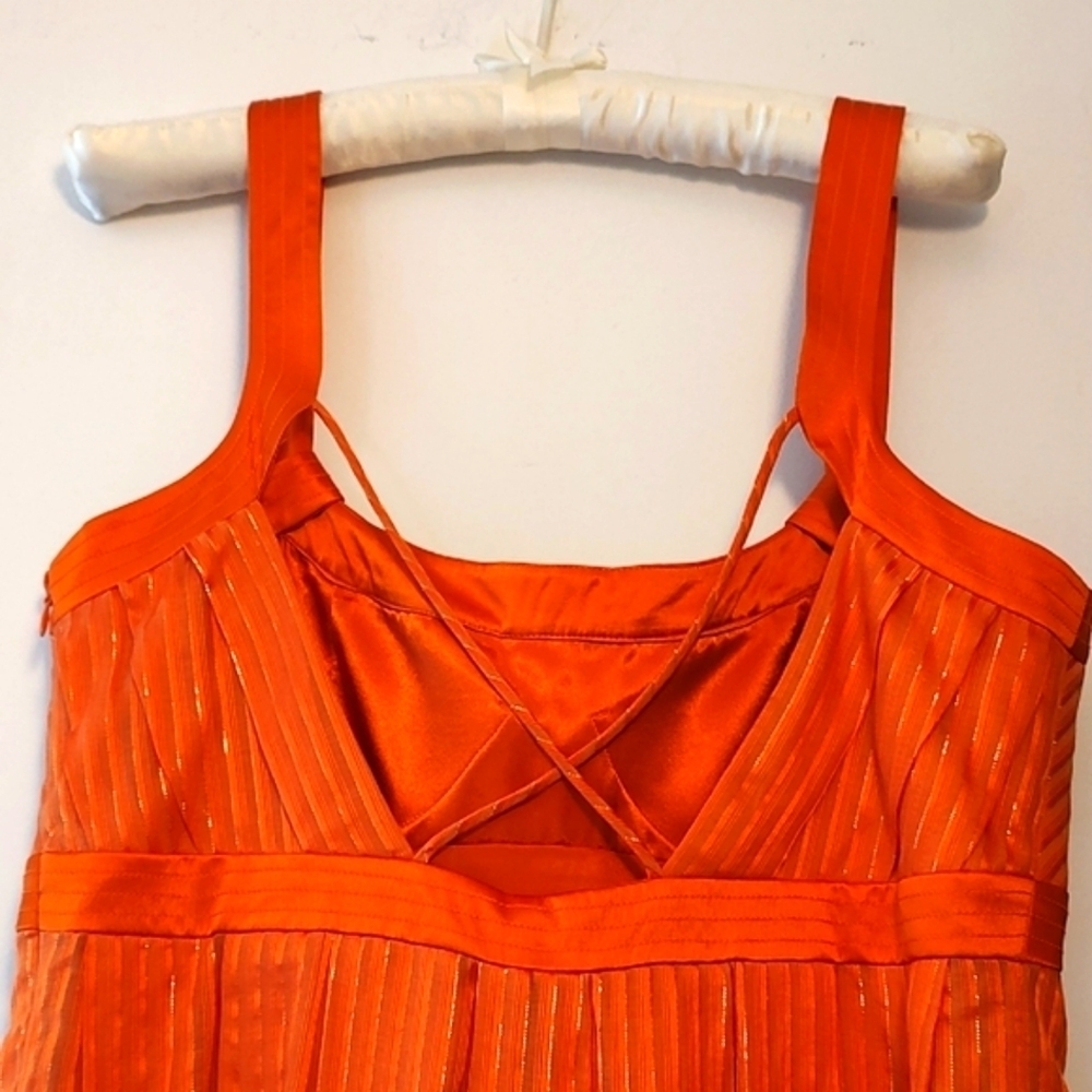 Laundry by Shelli Segal Orange Sleeveless Empire Pleated Midi Dress Size 12 - Picture 3 of 8